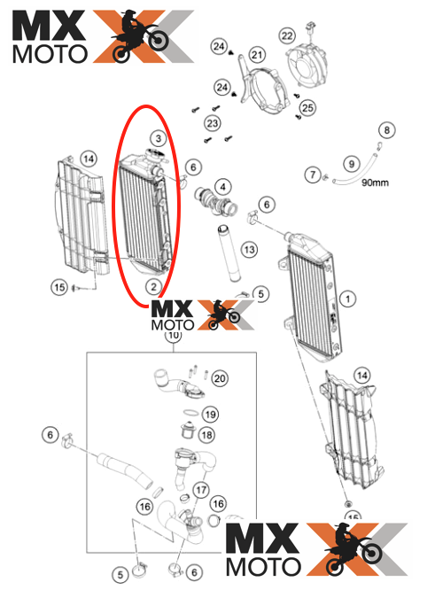 Radiador Lado Direito Original KTM 2T EXC 250/300 20 a 23
