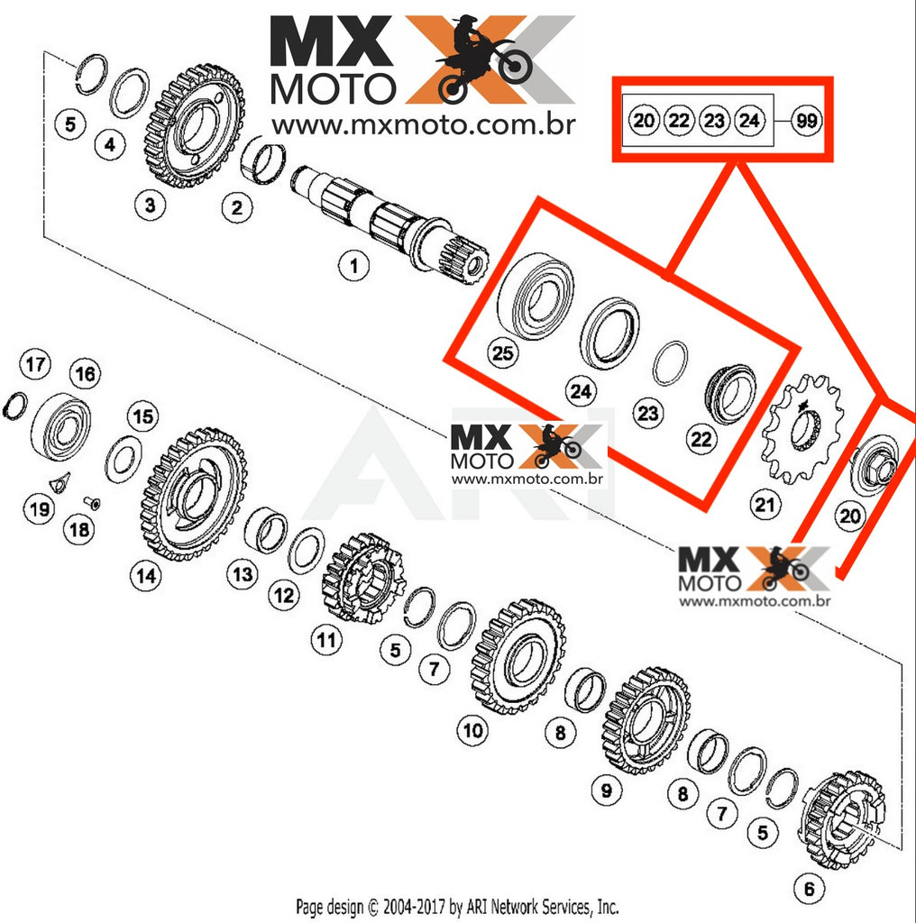 ② KT0202　904545 Kit Reparo Retentor Pião Original KTM 4T EXCF 250 a 500 11 a 23