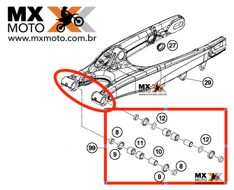 Kit Reparo Rolamentos da Balança Worx KTM 2004 a 2016 / Husqvarna 14 a 16 / Husaberg 11 a 14  COM PDS ou LINK na Suspensão traseira - W040021