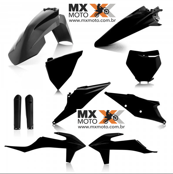 Kit Plástico Acerbis Preto Completo Para KTM SX, XC, SXF, XCF 2019 e 2020 / EXC 250/300 2020 - EXCF 250/350 2020 - 10 PEÇAS - 2726490001