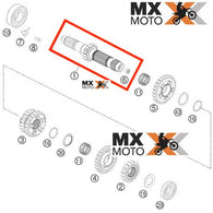 Eixo Primário da Transmissão Caixa de Marcha 15 dentes Original KTM 4T 350 XCF 12 a 18 - 2T 250/300 XC 17 a 19 - Husqvarna 4T 350 FX 17 a 19 - 2T TX 300 17 a 19 - 77233201000 / 77233201100